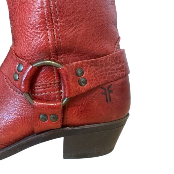 Frye Vintage Red Leather Square Toe Harness Boots Size 8 - Picture 8 of 12
